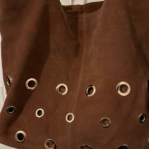Moda Luxe Brown Suede Eyelet Design Bag Stylish Bag - Picture 5 of 12